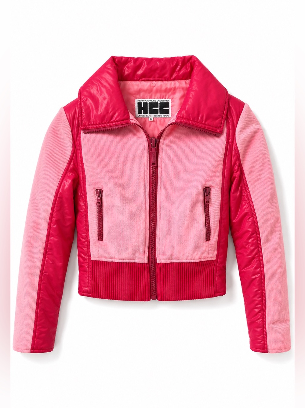 Vintage HCC Henri-Charles Colsenet Swiss Made Ski Jacket Pink Colorblock Cropped